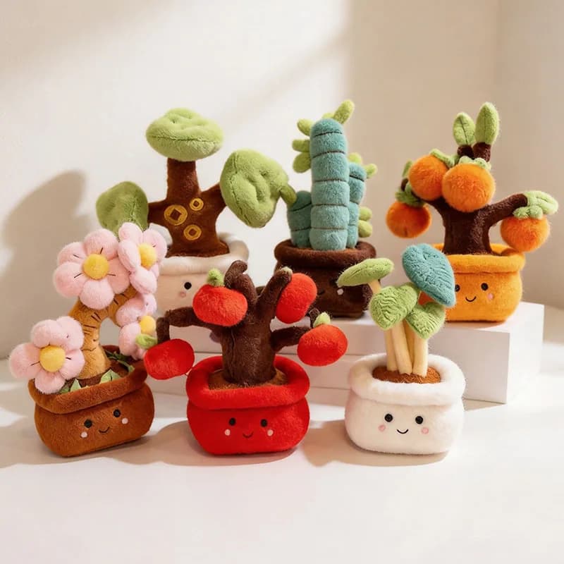 25cm Kawaii Potted Plush Toy Soft Persimmon Apple Fortune Tree Stuffed Doll Decor Pillow Ornament Kids Boys Girls Birthday Gift