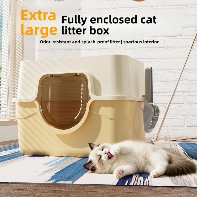 Lettiera per gatti di tipo chiuso, super grande, stile Maine, con ingresso alto, funzione anti-schizzo, con coperchio e funzione anti-odore.