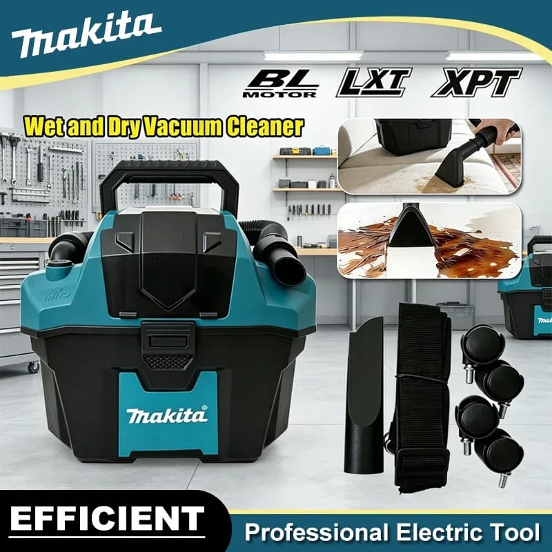 Aspirapolvere Portatile Senza Fili Makita Brushless per Solidi e Liquidi, Aspiratore Acqua e Polvere per Officina, Garage, Casa