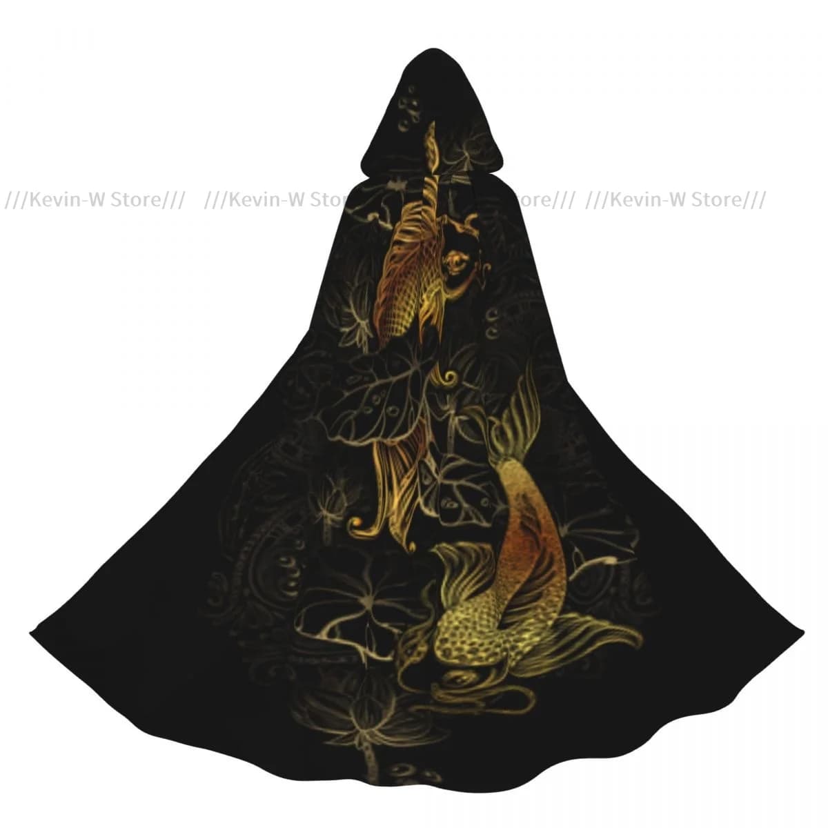 Long Cape Cloak Koi Carps And Lotus Hooded Cloak Coat Autumn Hoodies