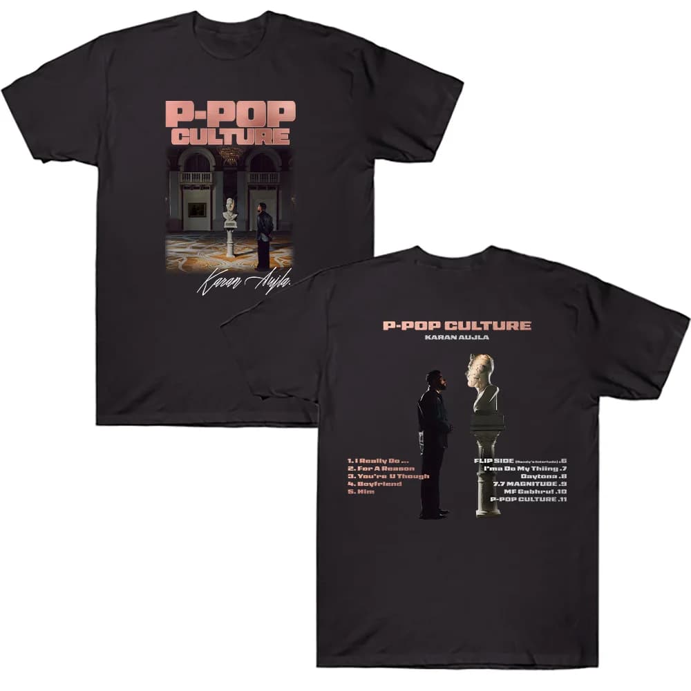 T-Shirt Karan Aujla Merch, Maglietta con Grafica P-POP Culture, T-Shirt Casual in Cotone a Maniche Corte per Uomo e Donna, Traspirante con Collo Rotondo