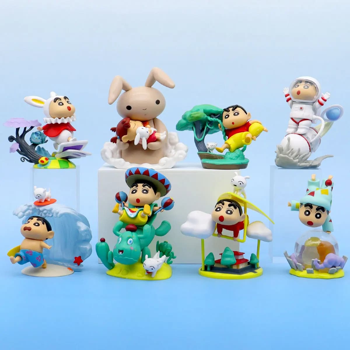 8 pz/set 10 CM Nuovo Anime Crayon Shin-chan Cos serie scene Q Versione kawaii Action Figure PVC Modello Giocattoli bambola raccogliere Regali