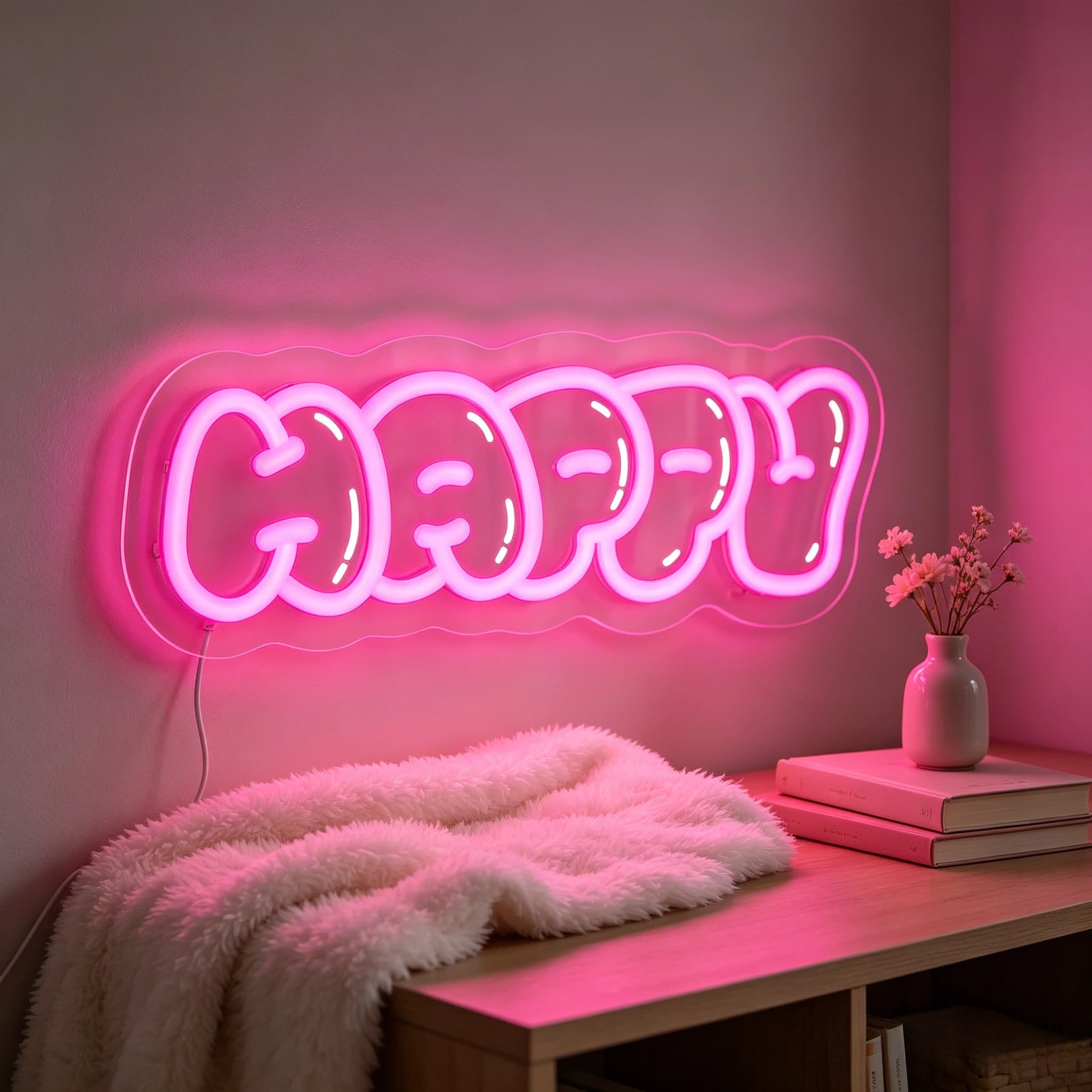 Happy Neon Sign LED Wall Art Lighting Bubble Letters Design for Kids Bedroom Game Room Nursery Party Birthday Gift Home Decor