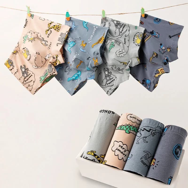 4Pcs/lot High-quality Cotton Boys Boxers Briefs Breathable Children Underwear Elastic Soft Kids Boxers Shorts Dinosaur Car Print