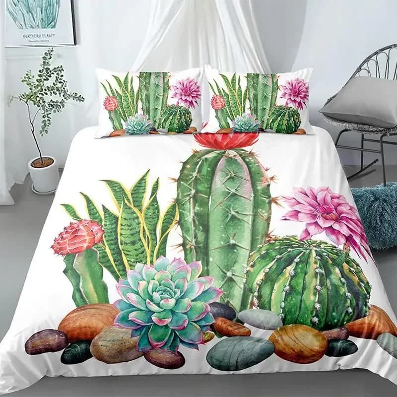 Set copripiumino Cactus Set di biancheria da letto per piante esotiche con pera spinosa Set di biancheria da letto per bambini Adolescenti I Love Cactus Copripiumino in poliestere king size
