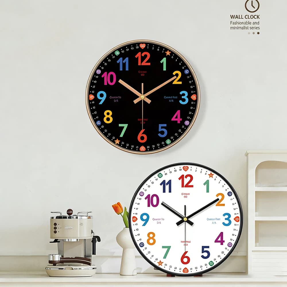 Children's Educational Wall Clock, Silent with Colored Numbers, Perfect for Rooms, Asylums and Schools