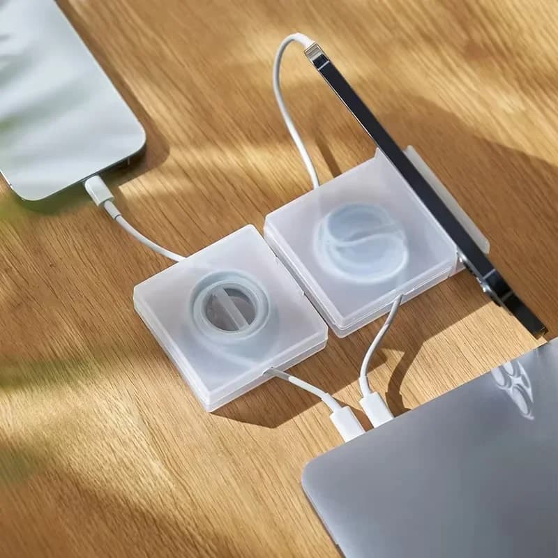 Scatola porta cavi dati con avvolgicavo, semplice e comoda, supporto per cellulare all-in-one, organizer per cavi per uscite.