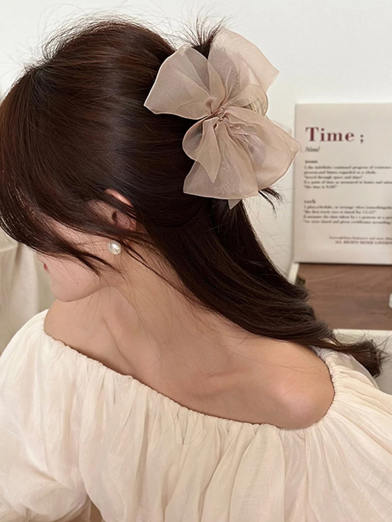 Elegante fermaglio per capelli in chiffon con fiocco per lo styling quotidiano casual da donna
