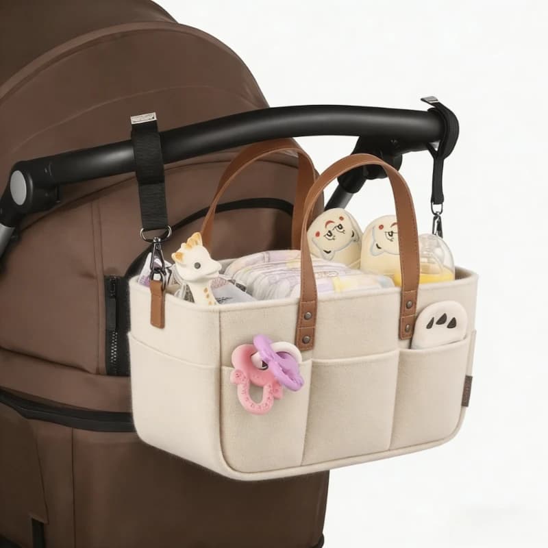 Cesto portaoggetti in feltro per neonati, organizer per la cameretta, borsa fasciatoio con manici, portaoggetti per pannolini, portaoggetti per bambini con tasca grande