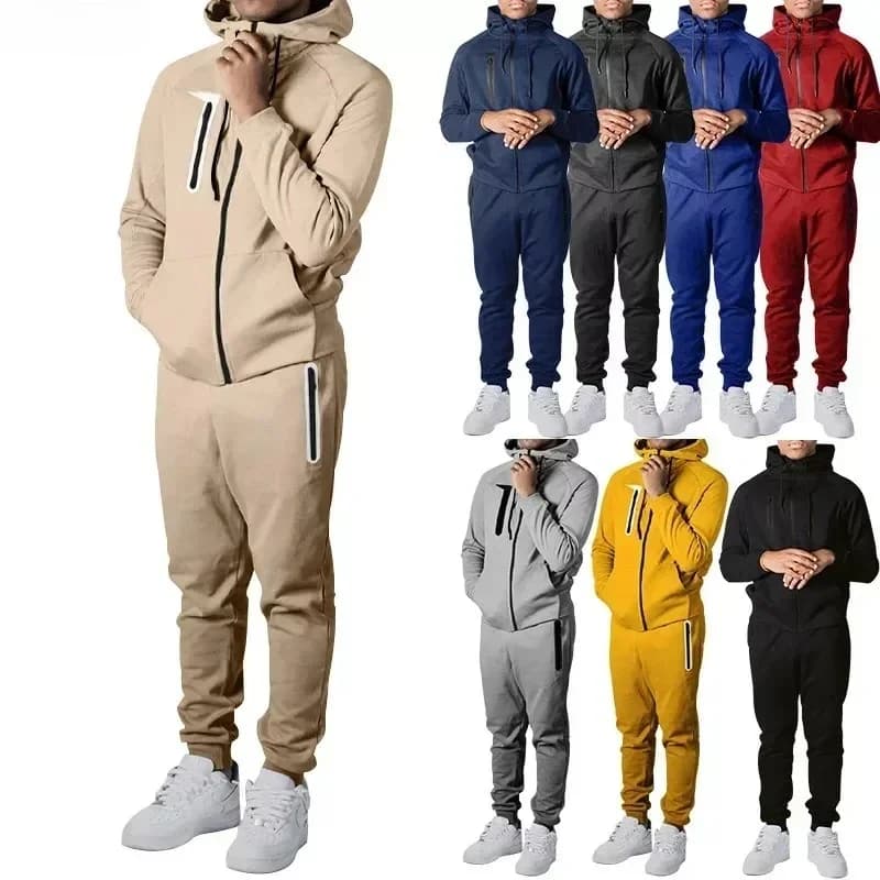 Nuovi Completi Sportivi da Uomo: Tuta con Cappuccio e Zip, Felpa e Pantaloni, Set Due Pezzi per Fitness e Jogging