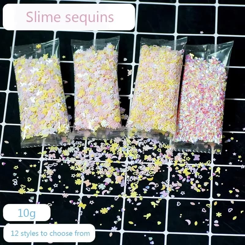 Riempitore di paillettes di melma per scatola di melma trasparente/soffice giocattoli per bambini ciondoli kit fai da te di melma accessori per bambini 12 stili