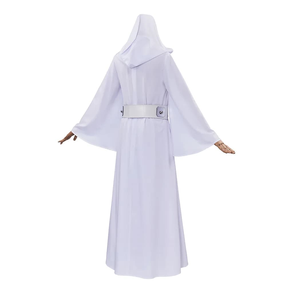 Costume da Principessa Leia per Cosplay, Abito con Mantello, Cintura, Parrucca, per Donne Adulte, Fantasia per Halloween e Carnevale