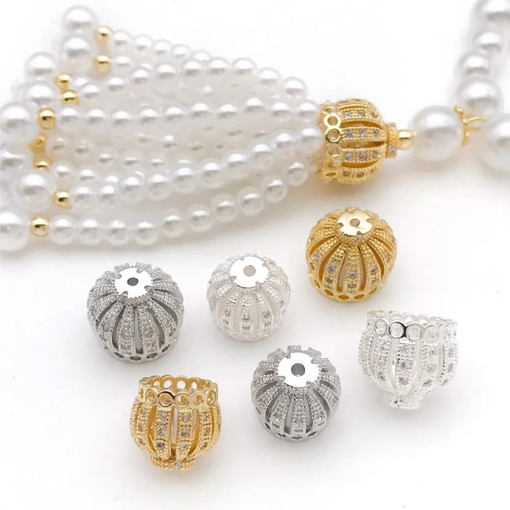 2 Pezzi di Copriperle a Corona in Ottone Placcato Oro 18K con Zirconi per Creazione di Braccialetti, Orecchini e Gioielli Fai-da-Te