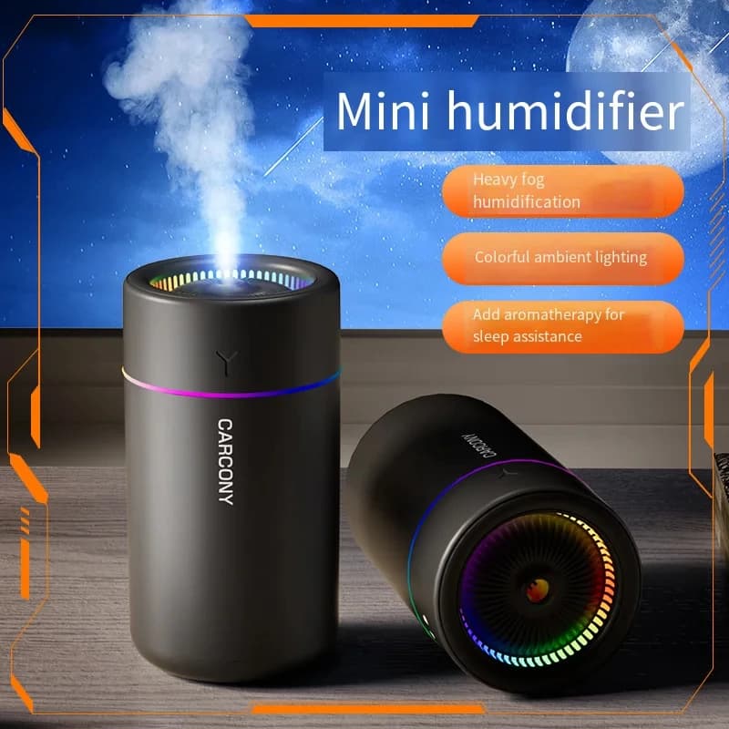 Umidificatore d'Aria 280ML con Grande Volume di Nebbia, Luce Atmosferica Colorata, Diffusore di Aromi Silenzioso per Oli Essenziali, per Casa e Auto