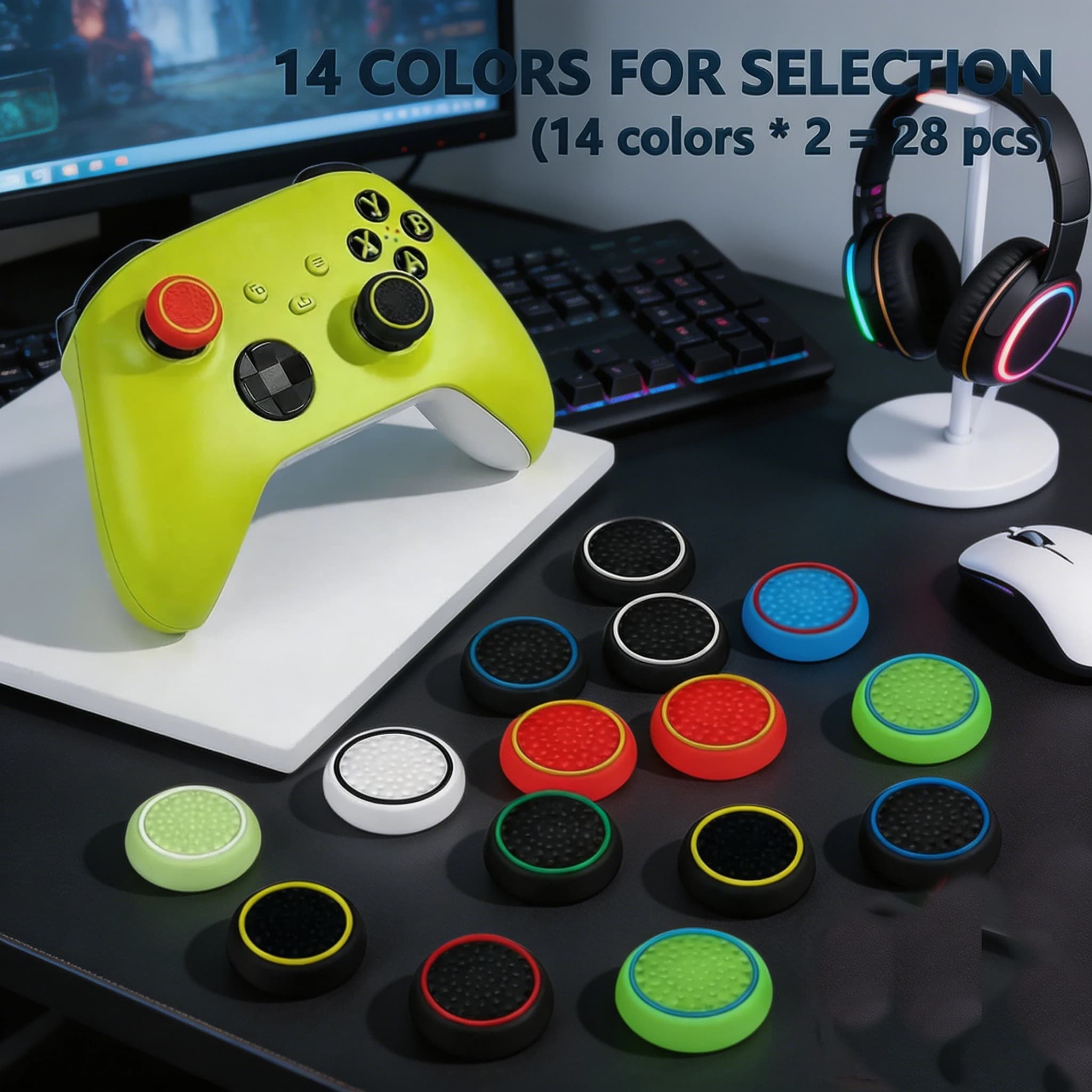 Confezione da 28 Copri-Joystick in Silicone Antiscivolo per Controller PS5 PS4, Tappi Multicolore, Accessori di Ricambio Antigraffio per Giochi