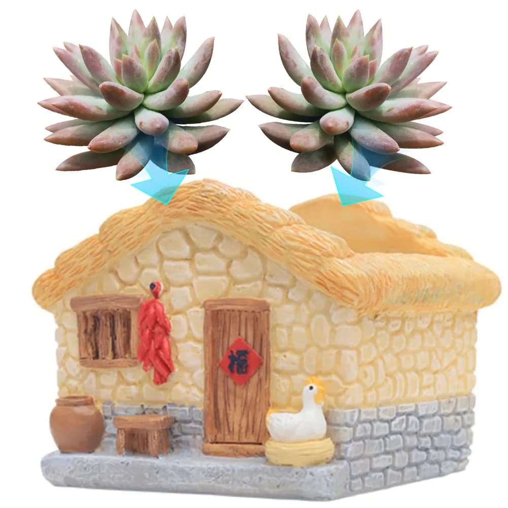 Farmhouse Succulent Pot Bonsai Container Decorative Flower Planter Pot Resin Garden Plant Pot Multi-Function for Micro Landscape