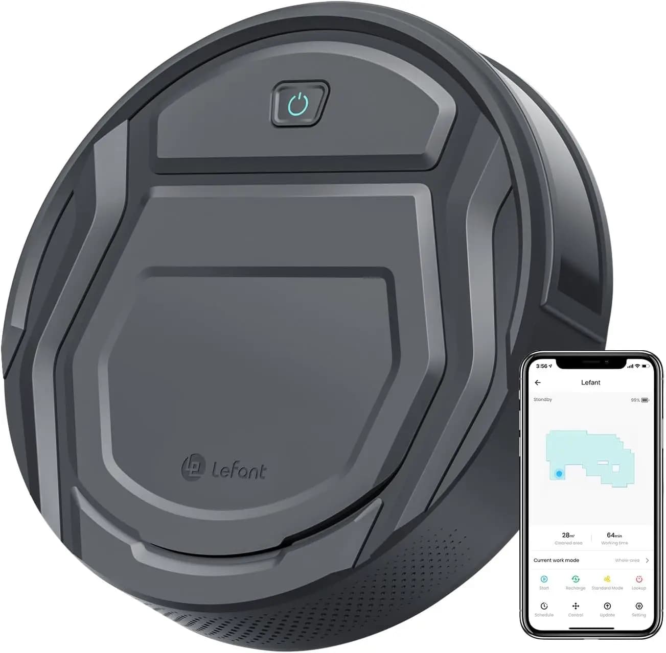 Robot Vacuum Cleaner with Suction 2200Pa, 120 Minutes of Autonomy, WiFi/App/Alexa Control, Anti-Collection/Caduta Sensor, Automatic Charging, Subtile Design