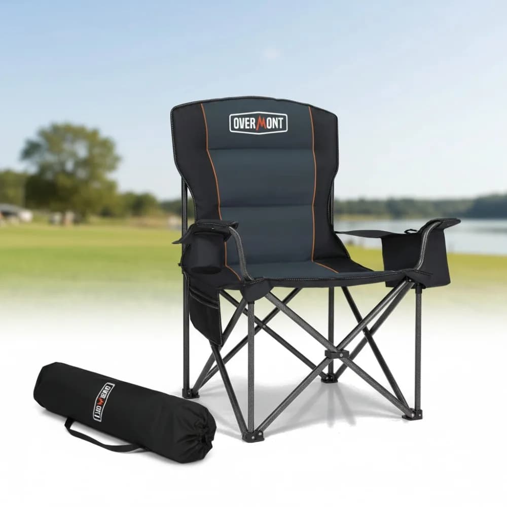 Sedia da campeggio pieghevole oversize - Supporto resistente da 450 libbre con tasche frigo con cuscino imbottito per la pesca sportiva in spiaggia all'aria aperta