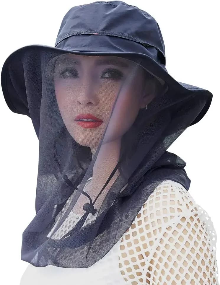 Cappello con zanzariera, cappello da sole da safari con protezione in rete di velo da insetti