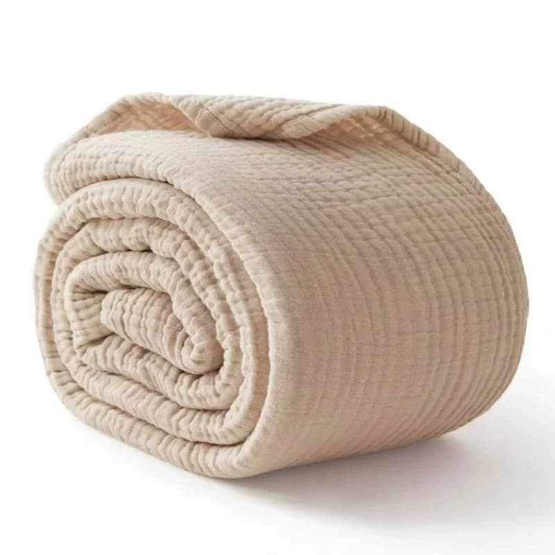 Khaki Muslin Gauze Throw Blanket Pure Cotton Soft Breathable Blankets For Travel Airplane Car Office Air Condition Room 130*150