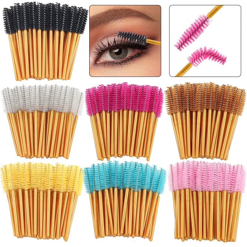50 pcs Use And Drop Golden Rod Mascara Mini Brush Eyebrow Penets Fin Eyelash Extension Application Tools Beauty Makeup