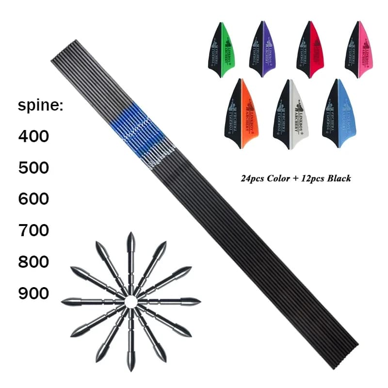 Tiro con l'arco frecce in carbonio albero ID4.2mm colonna vertebrale 400-1000 1.75 pollici alette in plastica 80 punti di grano per arco ricurvo tiro con l'arco 12 pezzi