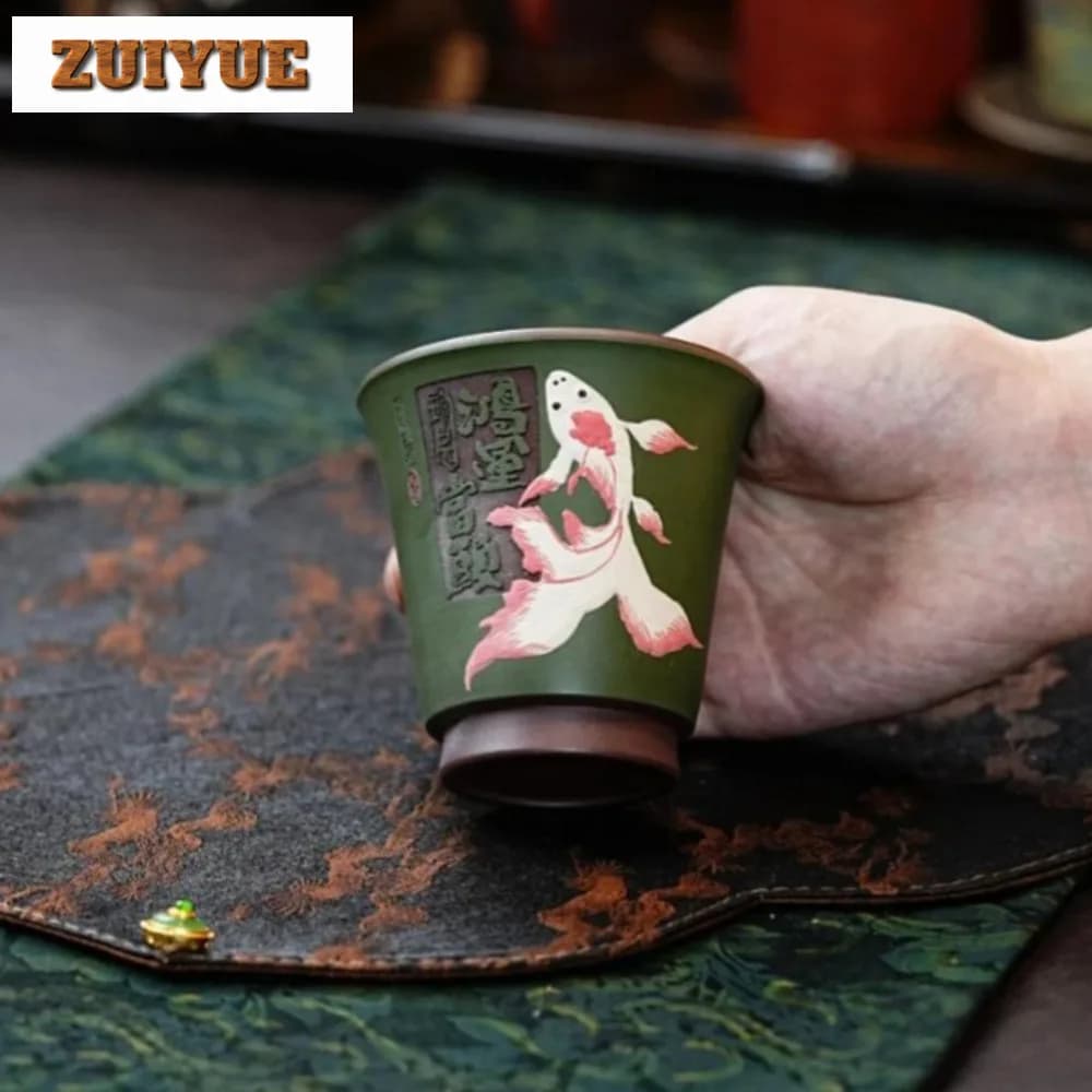 140ml Yixing Purple Clay Goldfish Teacup Boutique Tea Bowl Cup For Tea Tea-tasting Personal Cup Chazhan Master Cups Drinkware