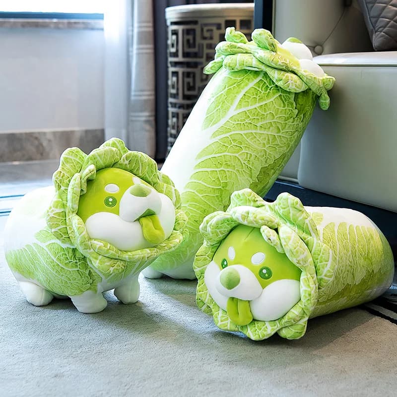 Vegetable Elves Cabbage Dog Plush Toy Cute Cartoon Sleeping Pillow Stuffed Animal Soft Adorable Handmade Doll Birthday Fun Gifts