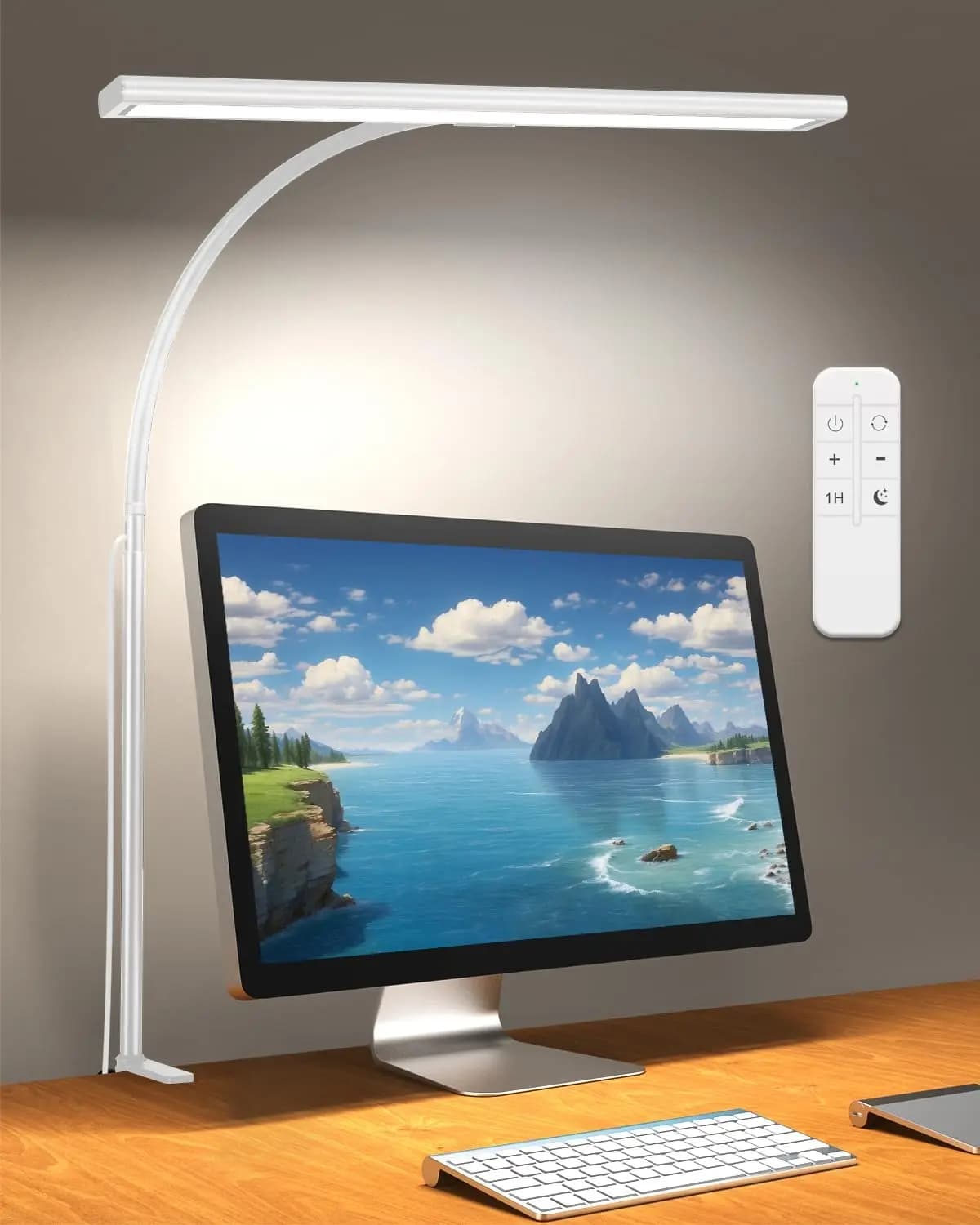 LED Desk Lamp Desk Lamp with Continuous Adjustment Clamp Desk Lamp for Eye Care with Adjustable Swan Neck Wireless Remote Control