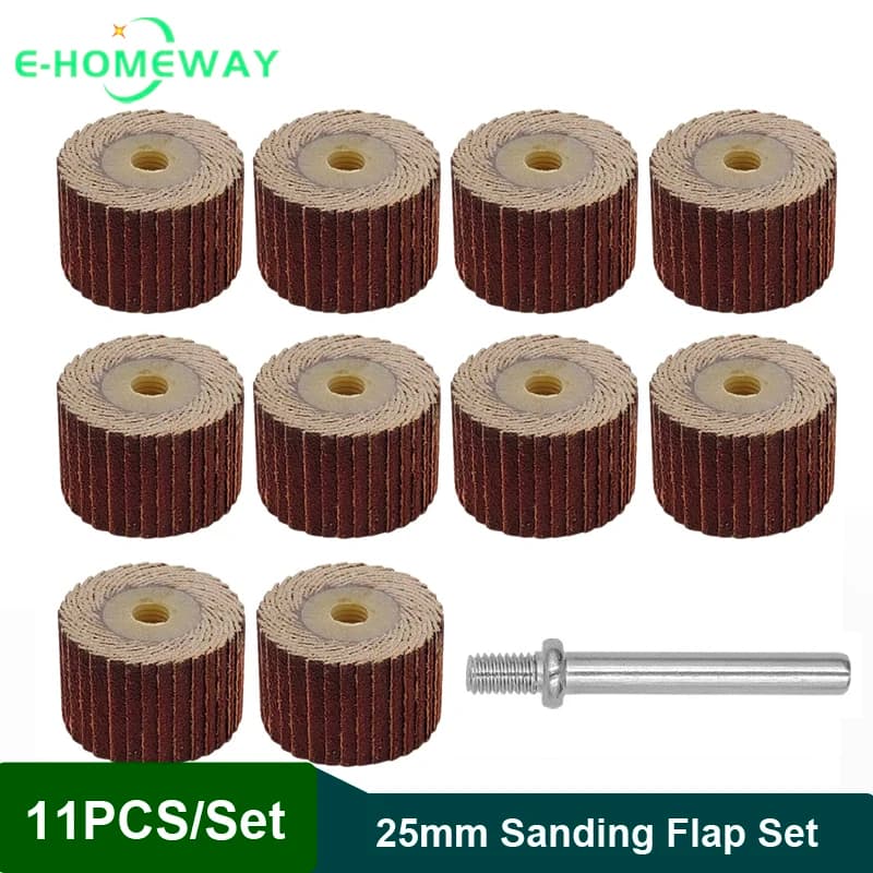 11 pezzi da 25 mm di diametro. Set di patta abrasiva con gambo da 6 mm 1/4" Testa della mola Levigatrice Utensili abrasivi Rimozione della ruggine della carta vetrata per Dremel