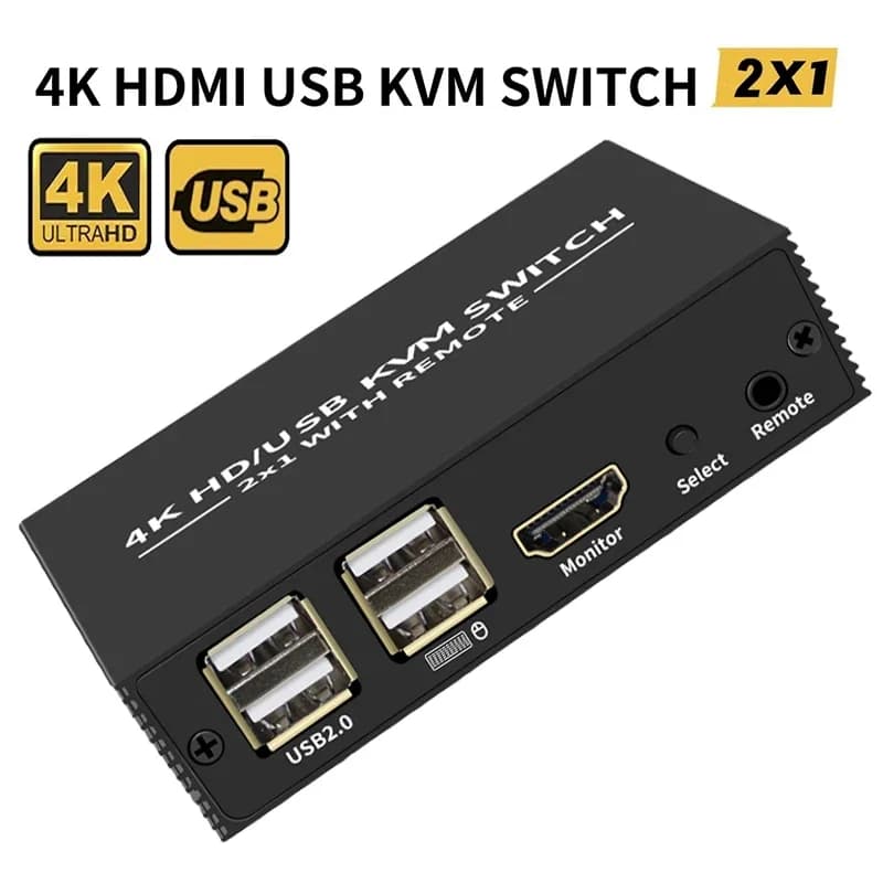 Switch KVM HDMI 2x1 Selettore switch USB HDMI 4K 2 in 1 uscita con hub USB a 4 porte Controller desktop Condivisione Monitor Mouse Tastiera