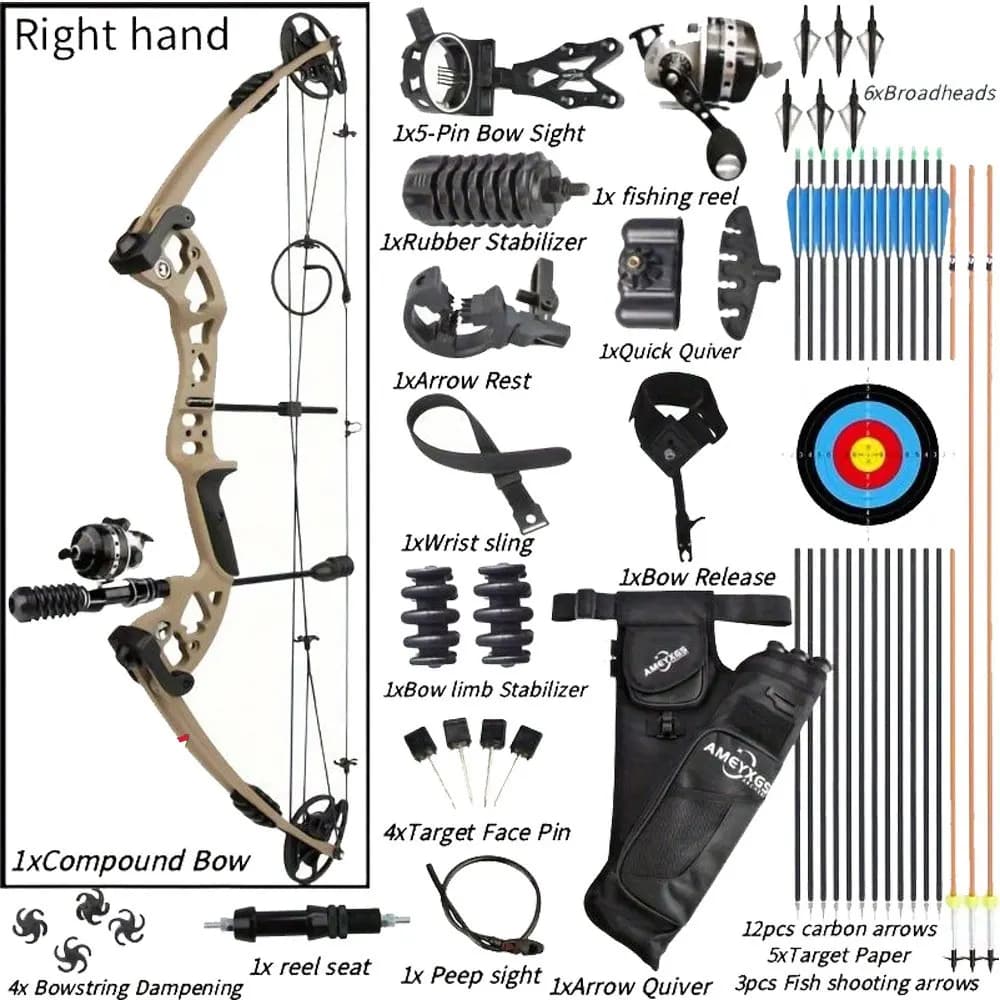 Set arco composto 30-55lb Let-off 70% regolabile caccia tiro 34 ''asse-asse bersaglio tiro con l'arco pesca accessorio mano sinistra/destra