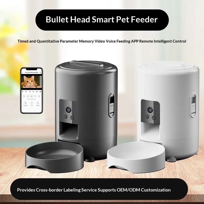 Nuovo Distributore Automatico di Cibo per Animali Domestici Smart WiFi, Controllo Porzioni Temporizzato, Alimentazione Remota tramite App, Dispenser di Cibo per Cani e Gatti da Interno