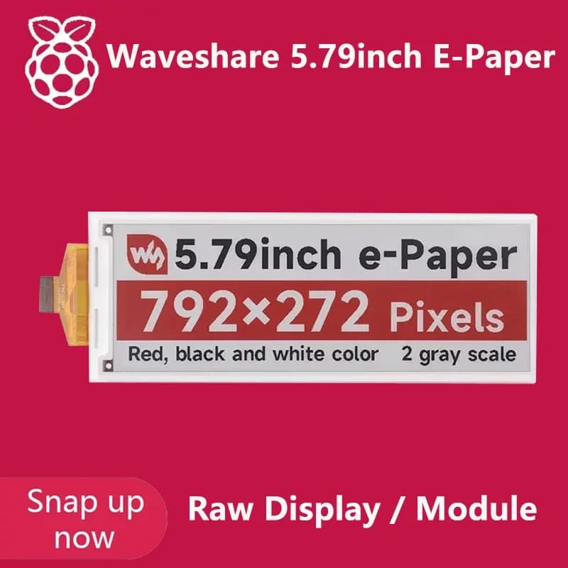 Waveshare Display grezzo E-Paper (B) da 5,79 pollici, display E-ink, 792x272, rosso/nero/bianco, SPI per Raspberry Pi/Jetson Nano