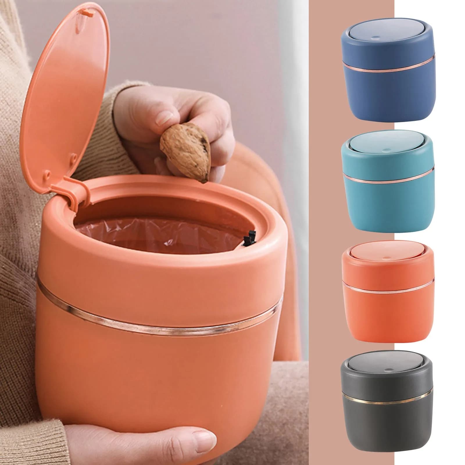 Mini Cestino da Scrivania con Coperchio a Molla, Pattumiera con Apertura a Pressione, Simpatico Contenitore per Rifiuti, Cestino per Rifiuti Domestici