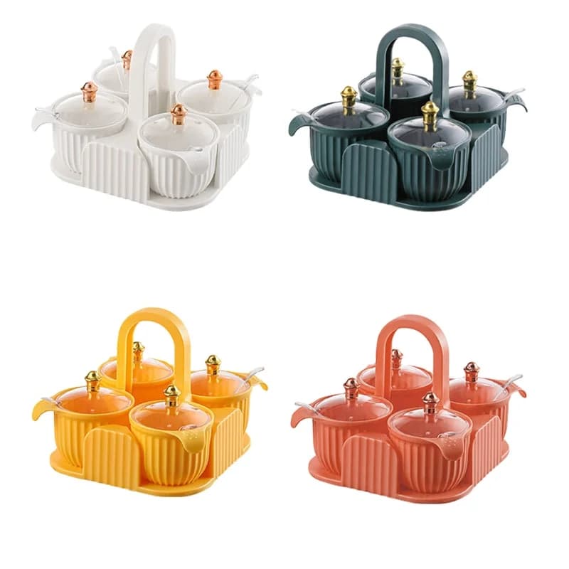 Scatola per condimenti da cucina domestica Scatola per condimenti per spezie 4 in 1 con cucchiai e coperchio trasparente Barattolo minimalista per la conservazione delle spezie