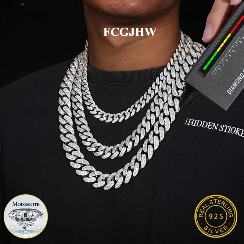 FCGJHW High Quality Unisex VVS1 D Color Moissanite 8mm -18mm Cuban Chain Bracelet S925 Silver for Men Hip Hop Jewelry 2026