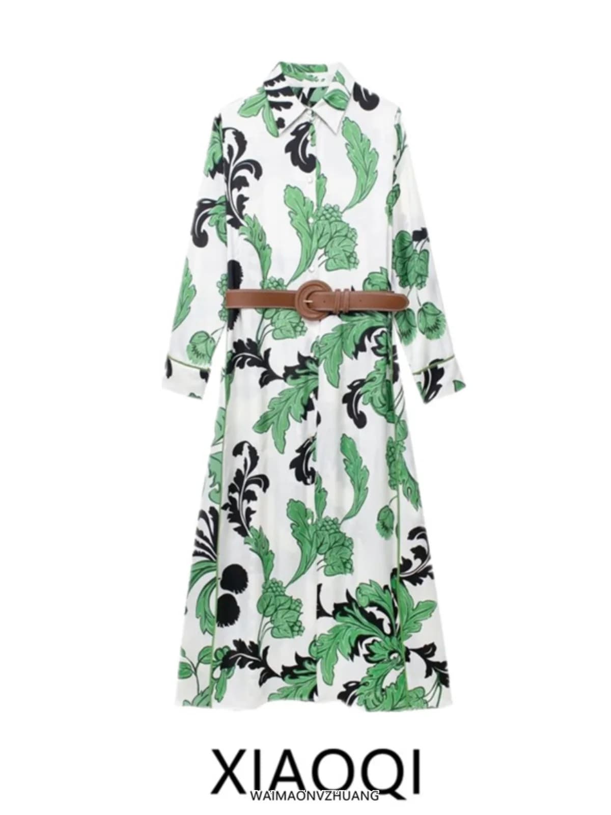 Spring 2024 New Long Sleeve Shirt Dress with Belt Floral Print Elegant Drapey Style Women's Fashion Premium Quality Single Piece