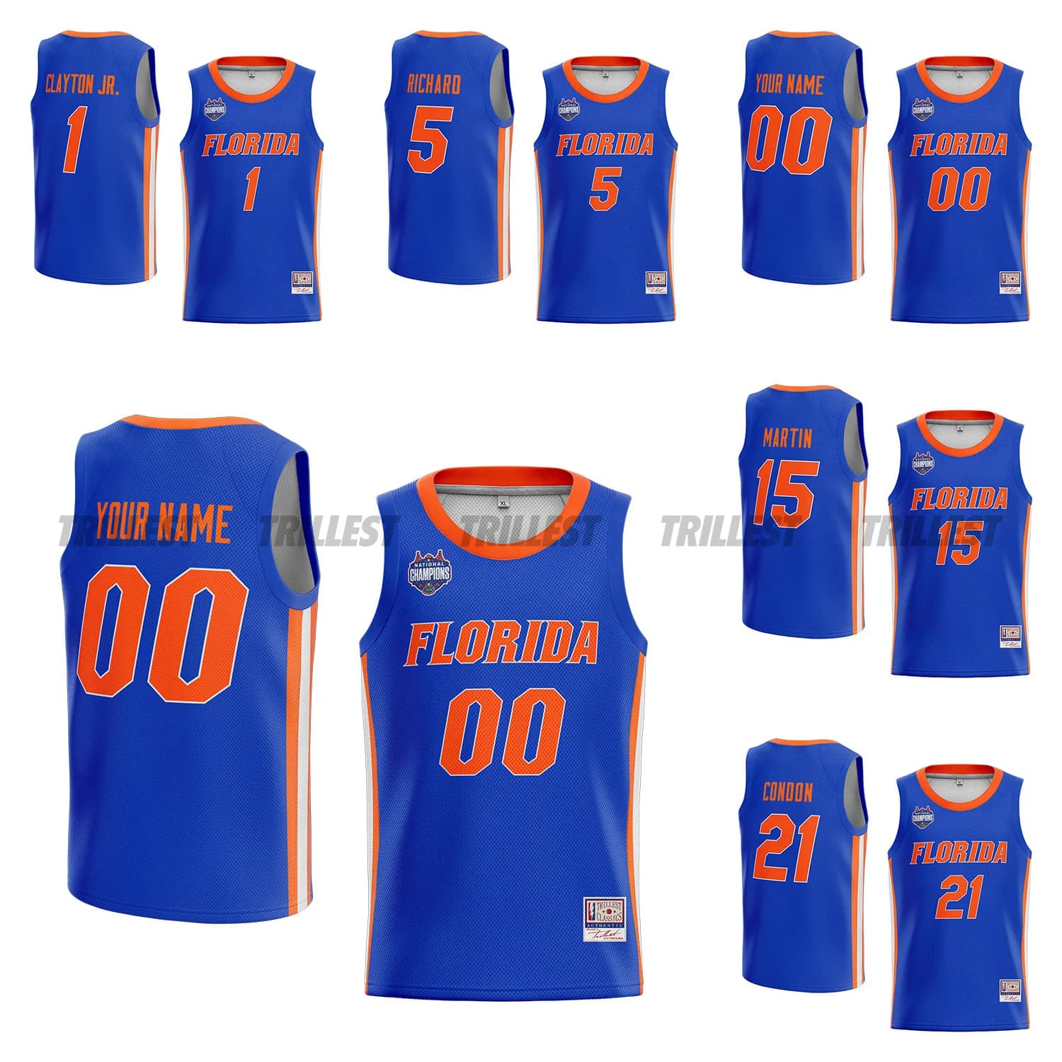 Trillest 2025 National Champions Walter Clayton Jr. Alex Condon Will Richard Royal Florida Men's Basketball Jerseys Customized