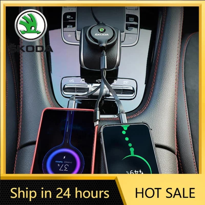 2026 Hot For SKODA 3 in 1 Retractable USB Cable Multi Fast Charging Charger Micro USB Type C Cable For Skoda octavia a5 a4 mk1 f