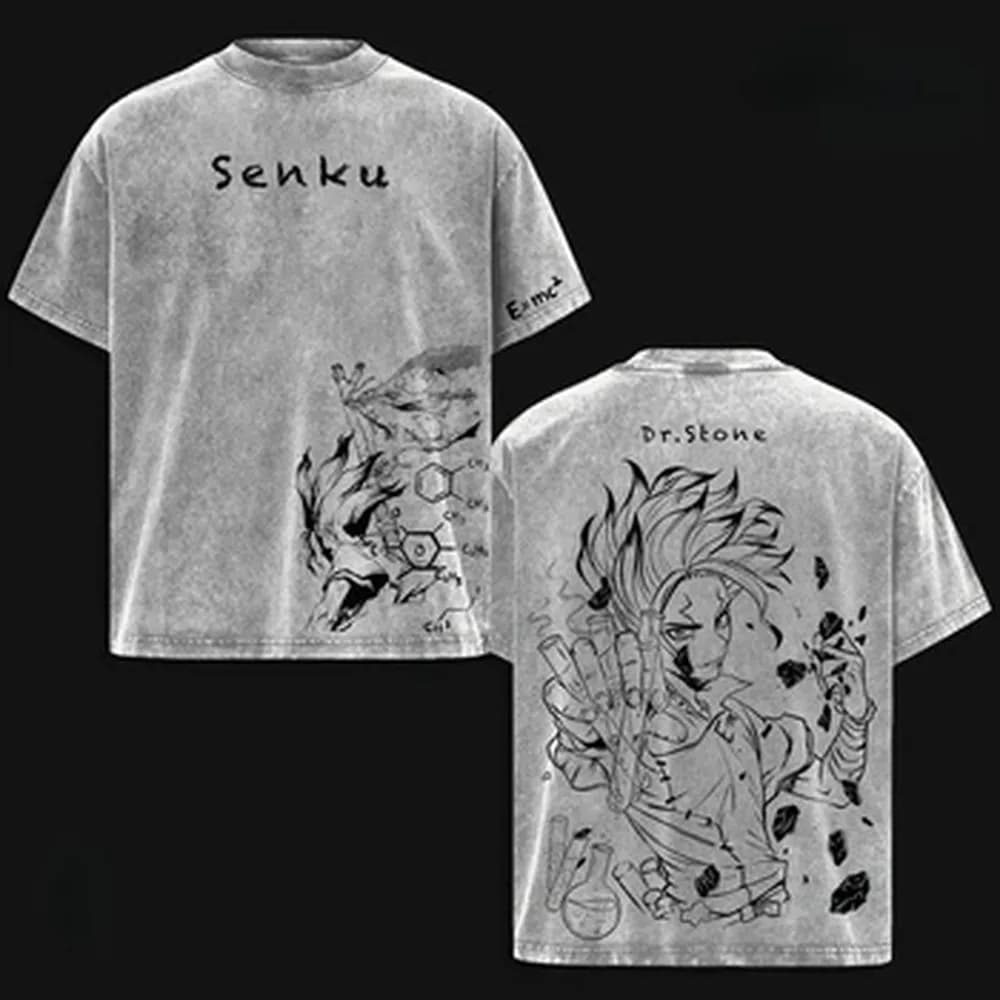 Ishigami Senkuu Dr.STONE T-shirt Anime Printed Y2k Washed Oversized T Shirt Men's Clothing Summer Short Sleeve Cotton Tees Tops