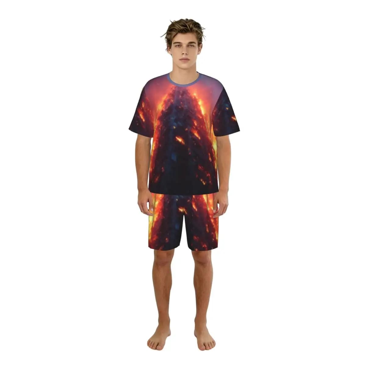 Pigiama casual da uomo, set con t-shirt a maniche corte e pantaloncini, abbigliamento da casa, tuta da notte Dramatic Eruption