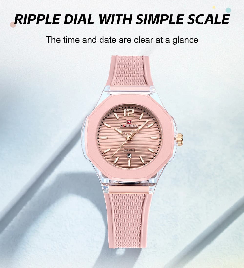 NAVIFORCE Women's Quartz Watch Reloj Mujer 5ATM Waterproof Silicone Strap Luminous Casual Sports Analog Wristwatch for Ladies