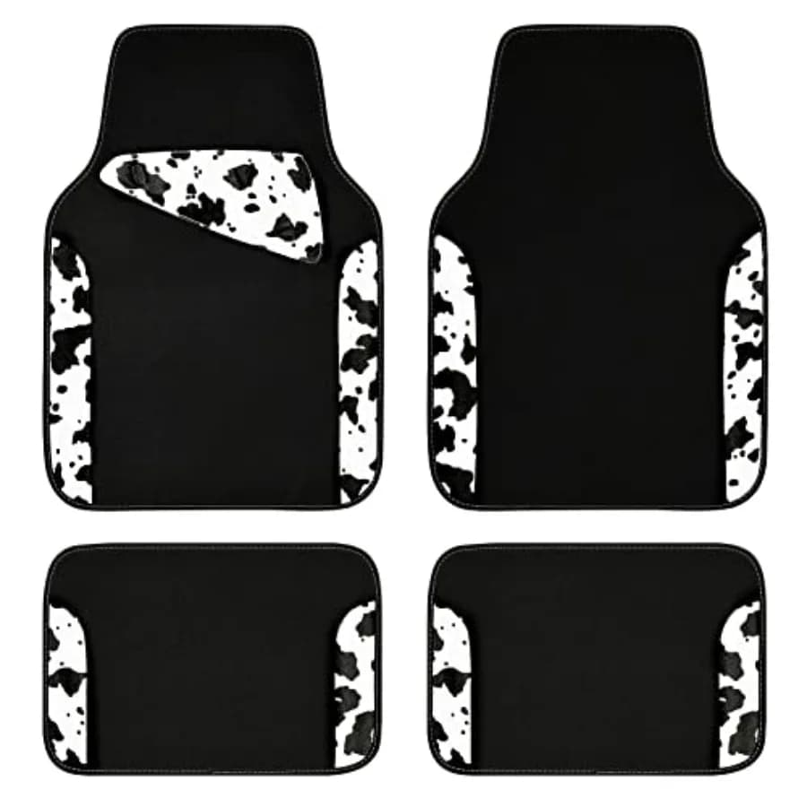 Waterproof Universal Fit Car Floor Mats, Cow Print Car Mats Fit for SUV, Vans, sedans, Trucks, Set of 4pcs Car Carpet with Driv