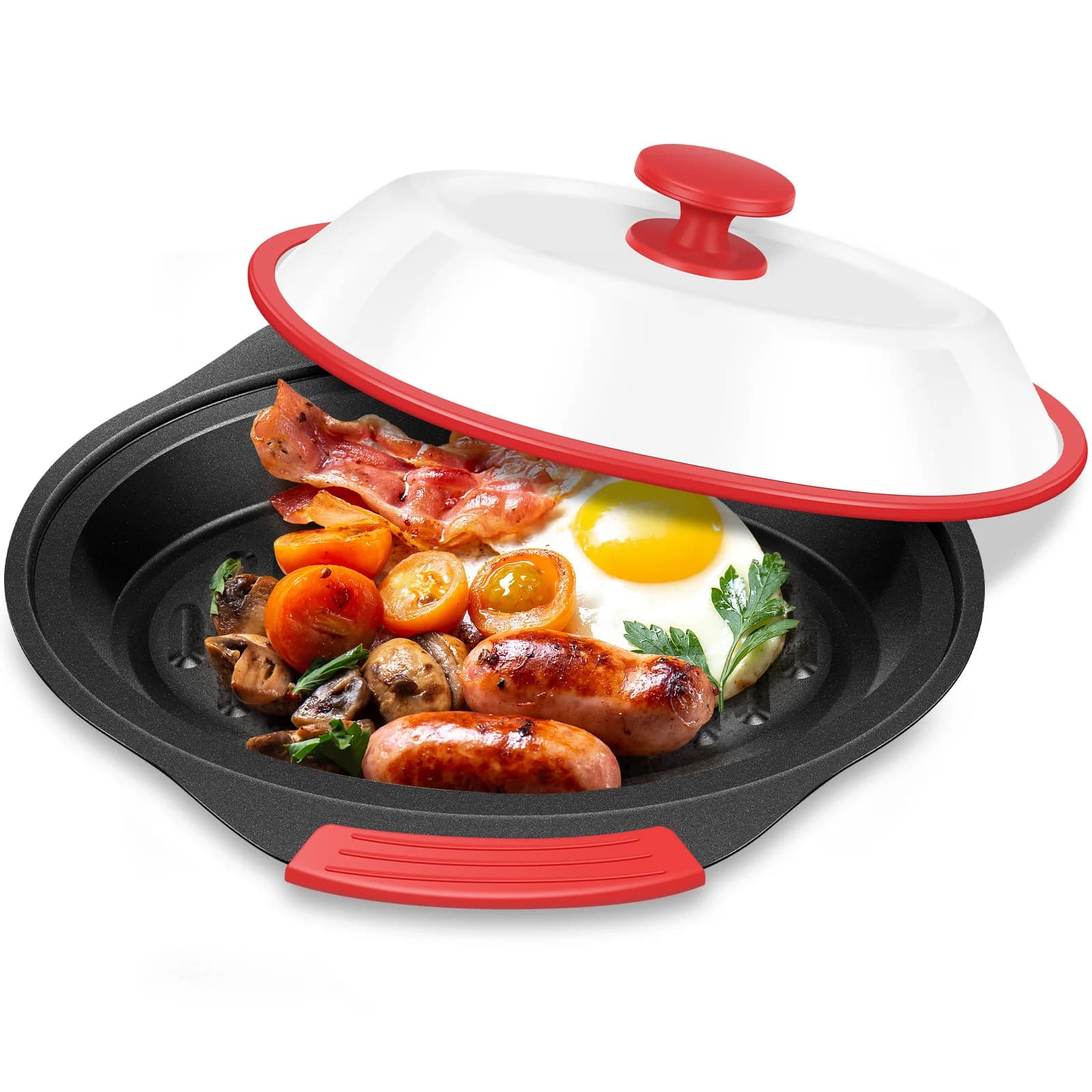 Microwave Grill Pan Easy-to-Use Microwave Sandwich Maker with Cover Grilling Frying Browning and Crispin Pizza Baking Tray