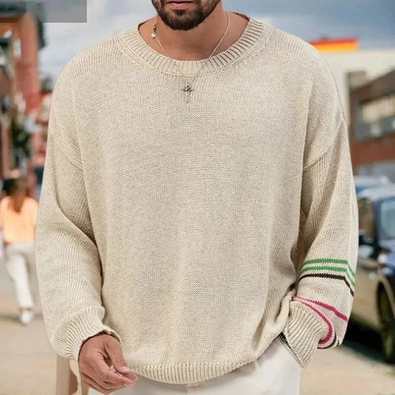 Maglione da uomo transfrontaliero primaverile e autunnale lavorato a maglia sottile, girocollo, felpa con cappuccio, manica lunga, base sottile