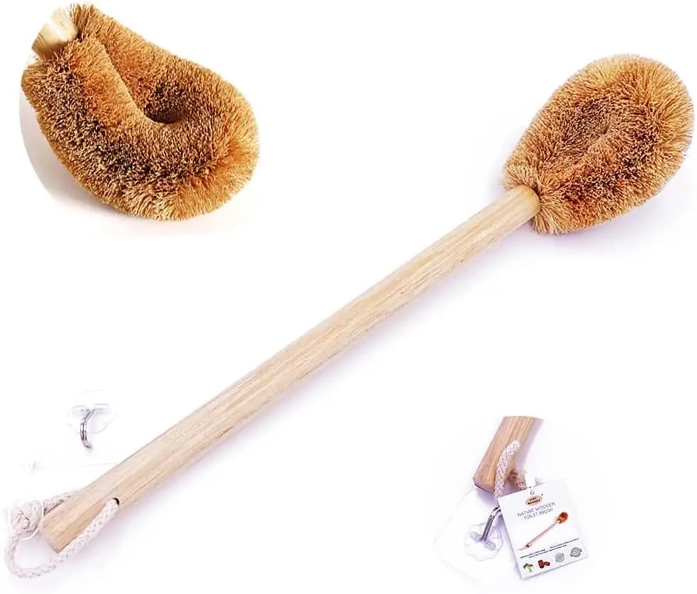 Spazzola per WC Versione Moderna Aggiornata, con Testina in Fibra di Cocco Naturale e Manico in Legno di Faggio per Bagno - Robusta, Durevole