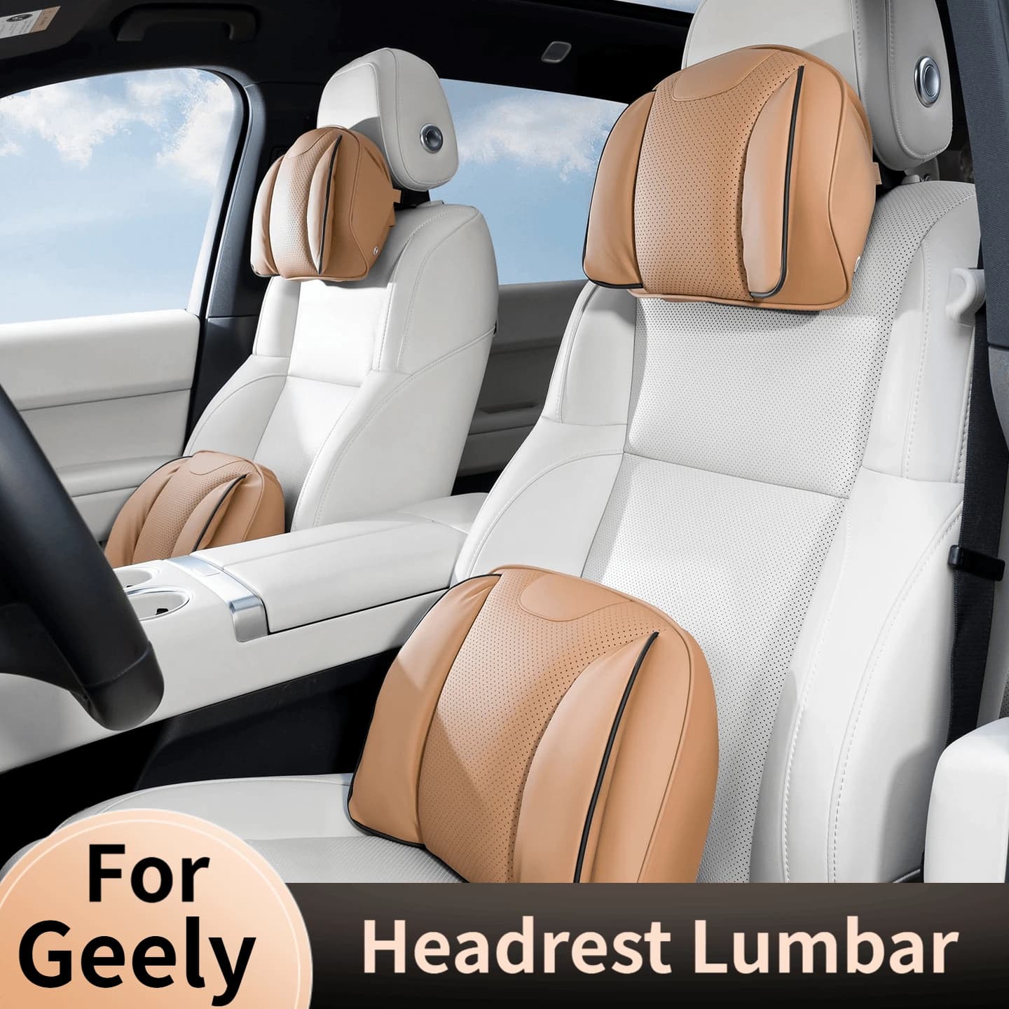Leather Headrest Lumbar Support Set For Geely EX5 E5 Starray EM‑i Emgrand Monjaro Preface Comfort Car Neck Pillows Waist Pillow
