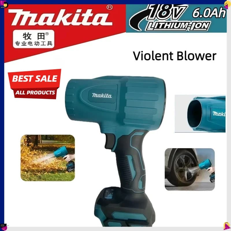 Makita 18V Violent Blower Turbo Jet Fan Electric Air Duster Wind Speed Turbo Rechargeable with Light Car Cleanin Tool