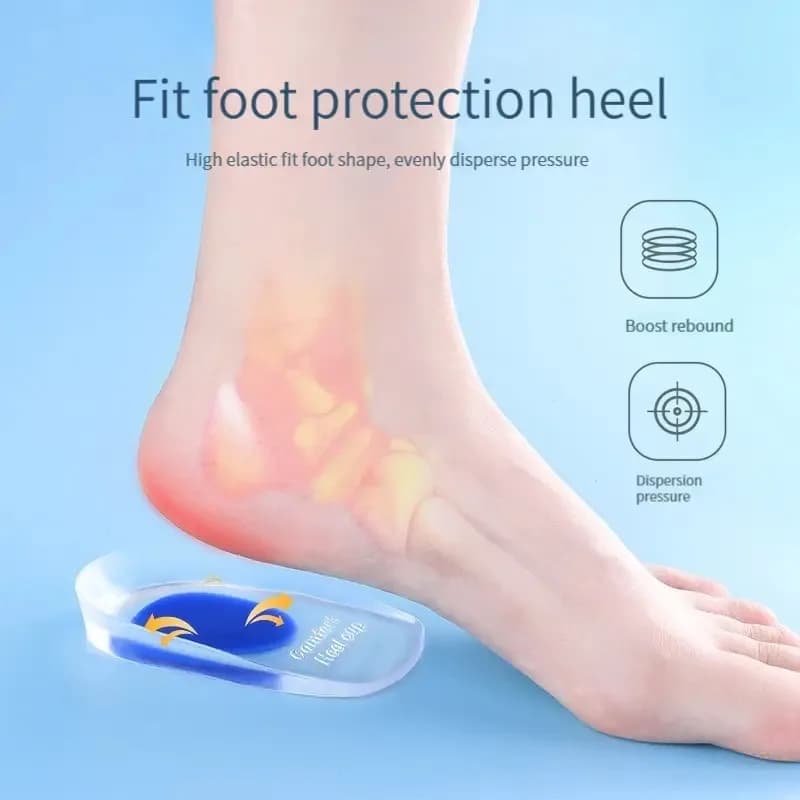 1 paio di cuscinetti per tallone in silicone ispessito sportivo ammortizzazione a forma di U mezza dimensione sottopiede interno invisibile antiscivolo